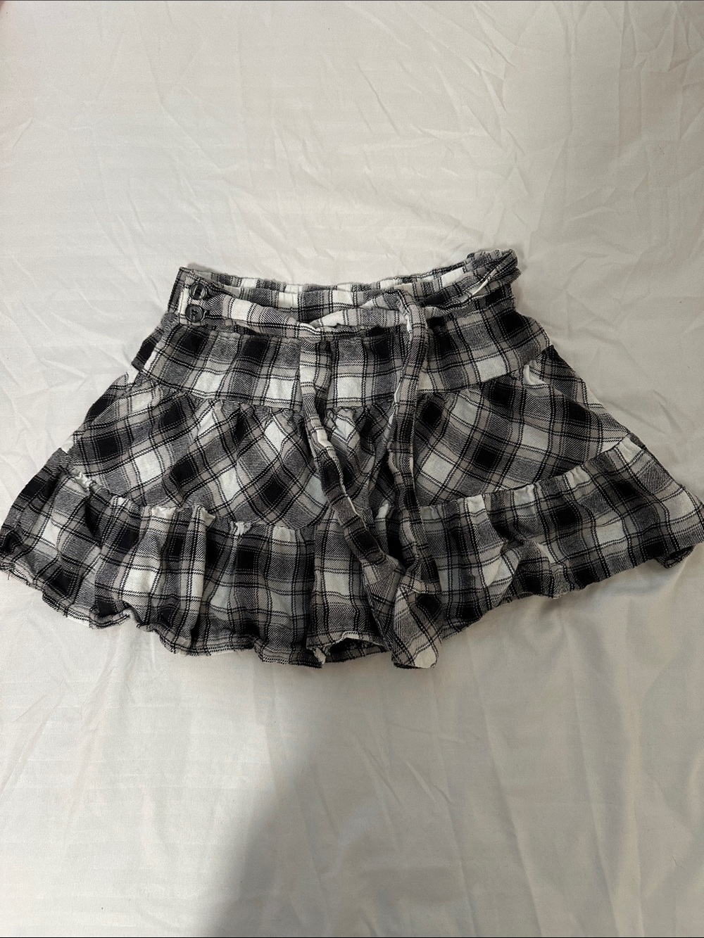 One Step Ahead Black and White Plaid Elastic Waist Skirt